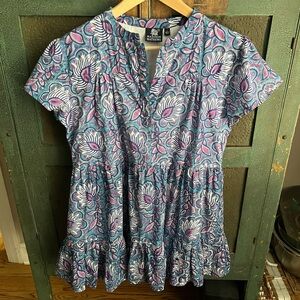 Madison Mathews Blockprint Peplum Tunic Top